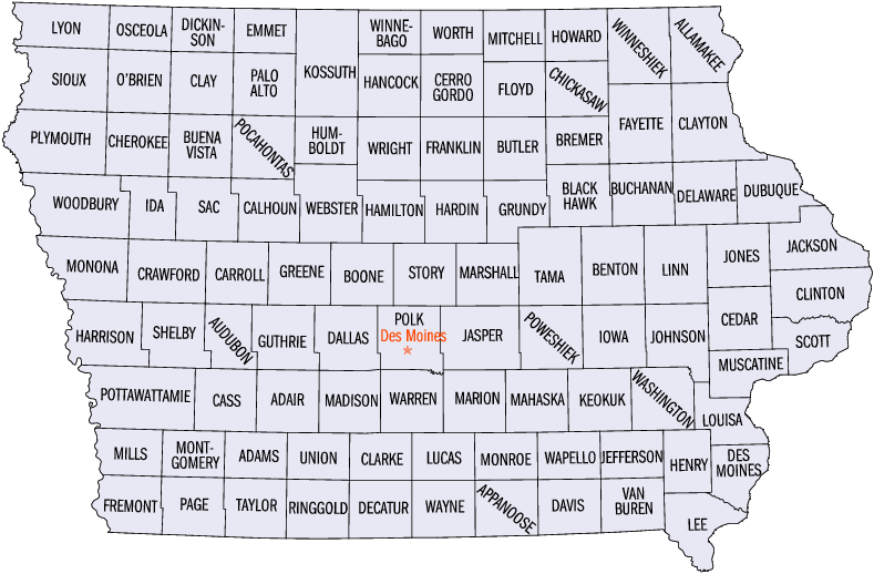 Iowa counties map