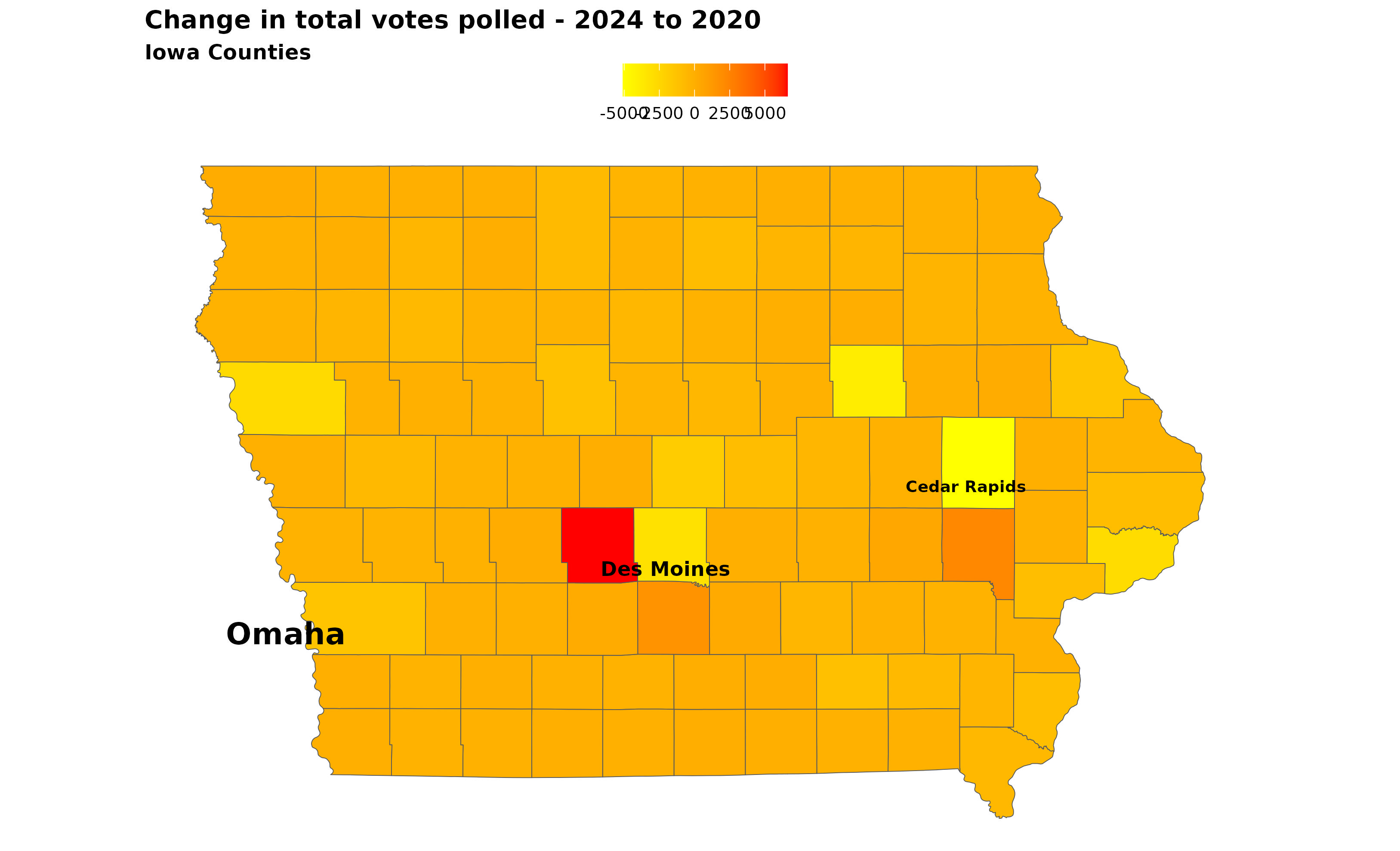 Spatial distribution of Iowa turnout change